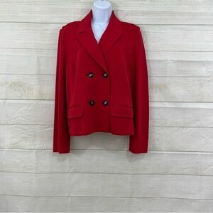 Peck & Peck Red Double Breasted Knit Long Sleeve Blazer